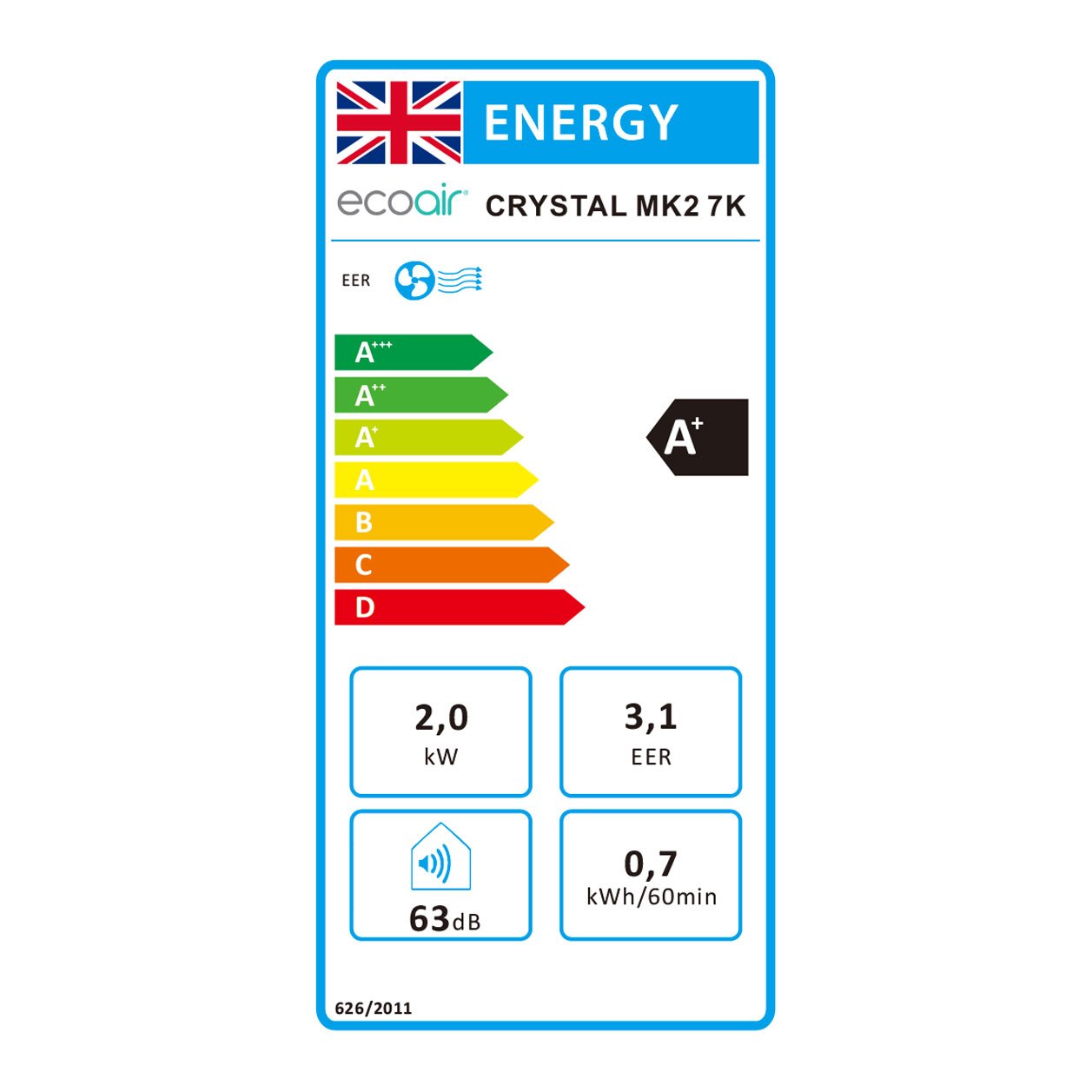 ECOAIR CRYSTAL MK2 7000 btu Low Energy Portable Air Conditioner