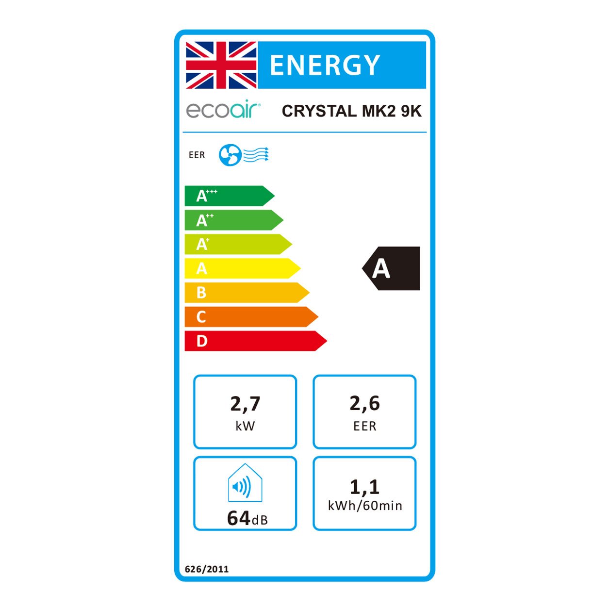 Portable Air Conditioning Class A Energy | 5-in1 Air Conditioning, Dehumidifier, Fan, Sleep Mode & WIFI | FREE Window Seal Kit | 9000 BTU Crystal MK2 - Like New