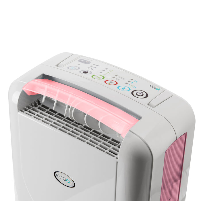 EcoAir DD1 Classic MK6 Efficiency Ionsier Laundry Mode Quiet Antibacterial Filter 7.5L Pink Desiccant Dehumidifier Top View