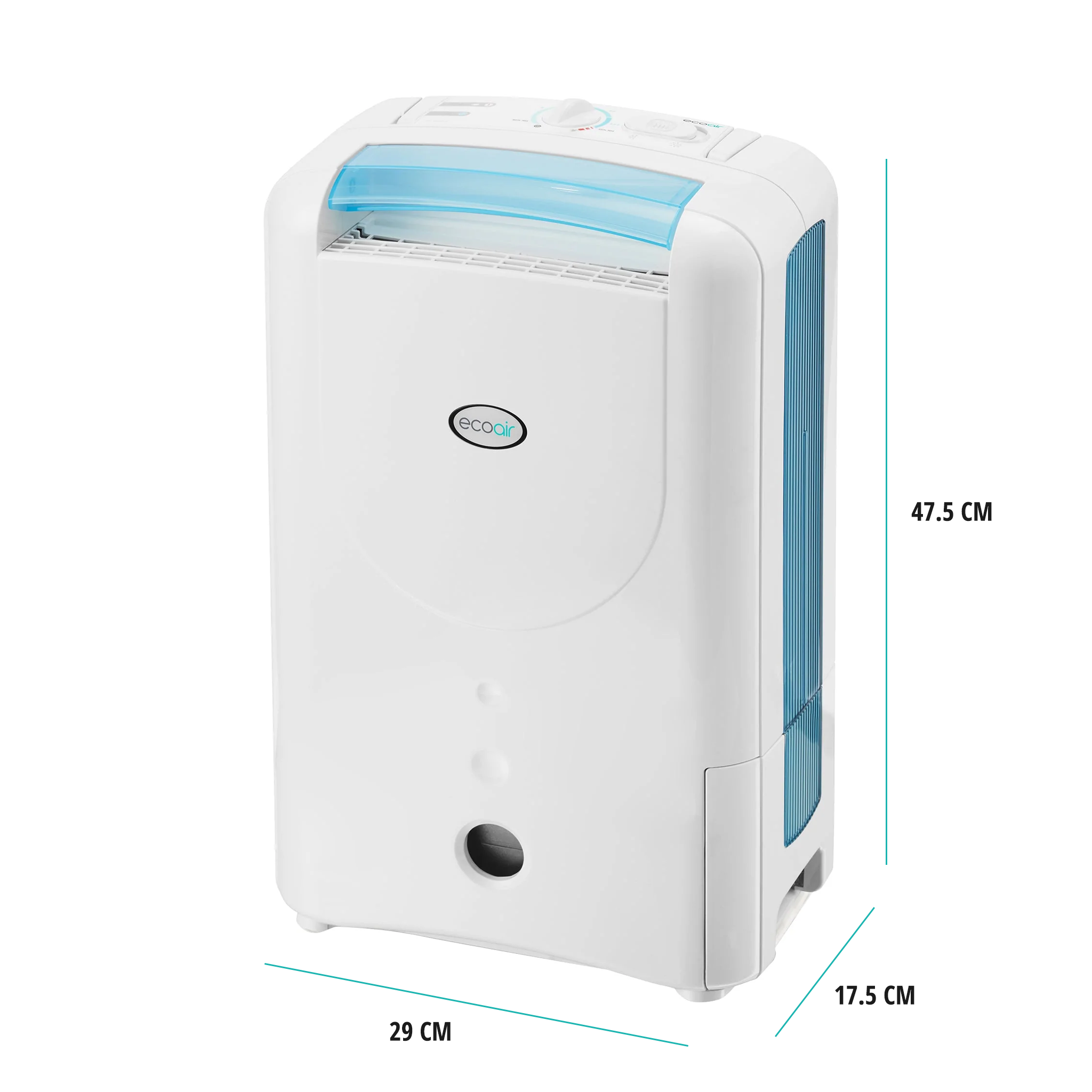 EcoAir DD1 Simple MK3 Lightweight 7.5L Rotary Dial Antibacterial Filter Blue Desiccant Dehumidifier Net 29x17.5x47.5