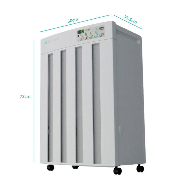 EcoAir DROID Desiccant Dehumidifier 25L 5 C to 40 C Dual Tanks Active Charcoal Filter IP24 Daily On Off Timer Up to 220m  73x50x35.5 cm