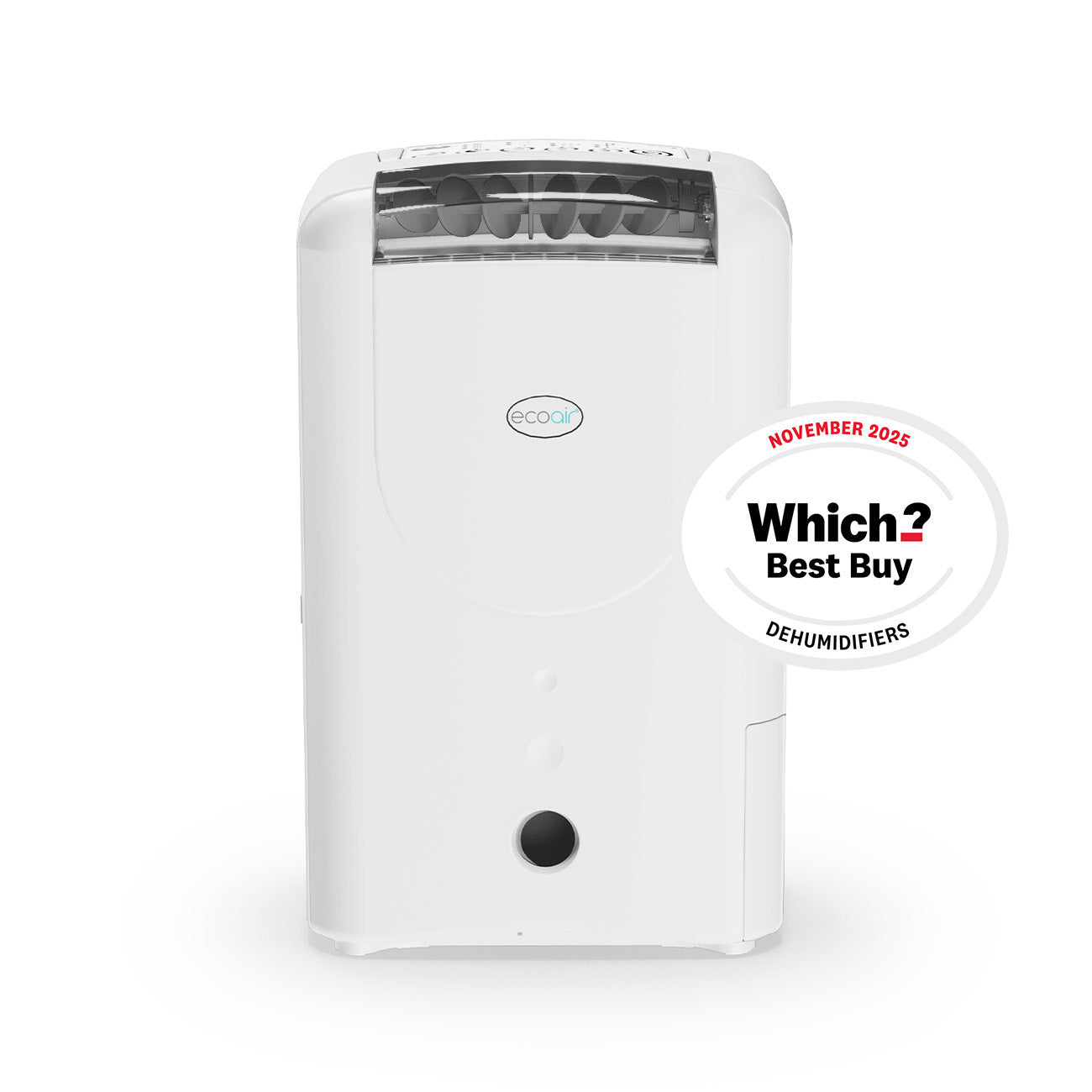 White dehumidifier with 'Which?' Best Buy badge on a white background