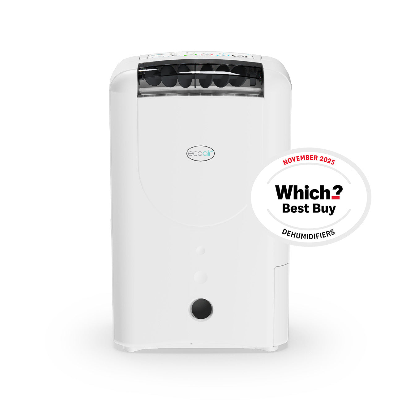 White dehumidifier with 'Which?' Best Buy badge on a white background