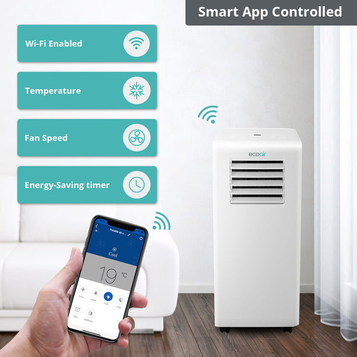 EcoAir 6-in-1 Portable Air Conditioner 9000 BTU with Smart App & Remote Control. Powerful Energy Saving Air Conditioning with Energy Efficiency Rating Class A | Free Window Seal Kit | Crystal MK2