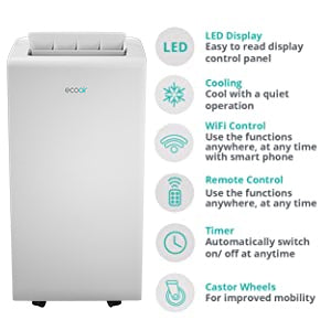EcoAir 6-in-1 Portable Air Conditioner 12000 BTU - Smart App, Remote Control Powerful Energy Saving Air Conditioning  Class A | Crystal MK2 Certified Refurbished - Like New